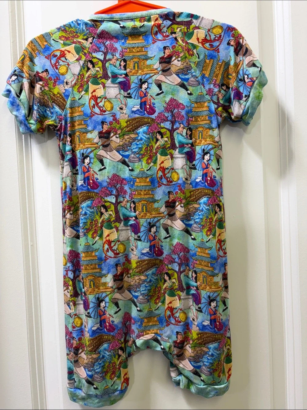 Disney Mulan Children's Zip Romper Bodysuit - Multicolor Scenic Print